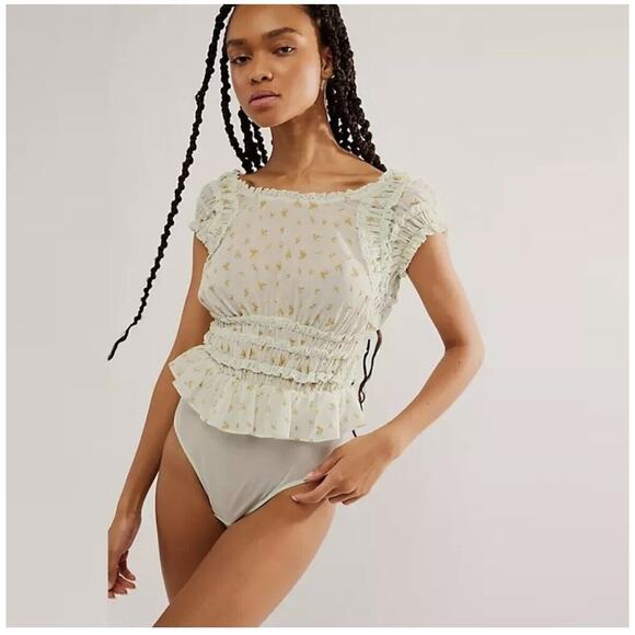 NWOT New Free People Light Green Feel Good Bodysuit‎ XS Cotton Mesh Open Back - Picture 1 of 8